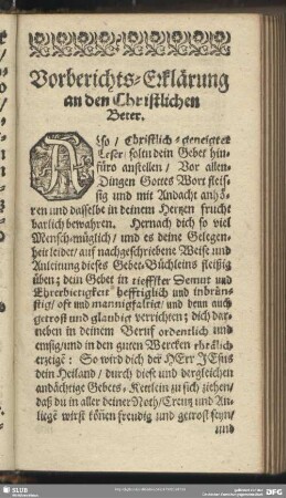 Vorberichts-Erklärung an den Christlichen Beter