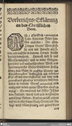 Vorberichts-Erklärung an den Christlichen Beter