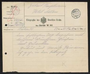 Brief von Moritz Heimann an Gerhart Hauptmann