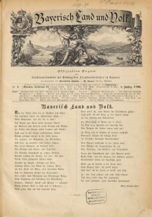 Bayerisch Land und Volk : offizielles Organ des Landesverbandes zur Hebung des Fremdenverkehrs in Bayern. 1. 1890/91