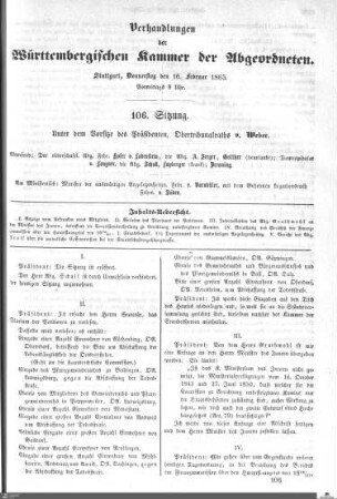 106. Sitzung, Stuttgart, 16.2.1865
