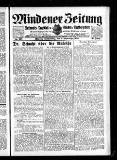 Mindener Zeitung : nationales Tageblatt für Minden u. Nachbargebiete : General-Anzeiger für den nördl. Reg.-Bezirk Minden