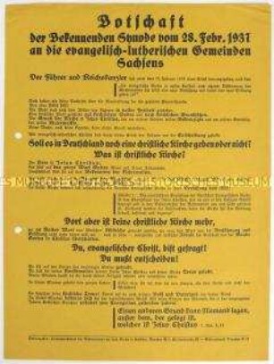 Propagandaflugblatt der Bekennenden Kirche zur Kirchenwahl 1937