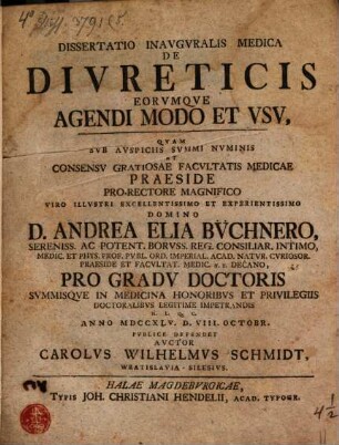 Dissertatio inauguralis medica de diureticis, eorumque agendi modo et usu