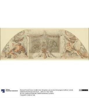 Diana inmitten ihrer Nymphen, wie sie die Schwangerschaft der Callisto entdeckt (Zeichnung nach Eustache Le Sueurs Plafond im Cabinet des bains im Hôtel Lambert)