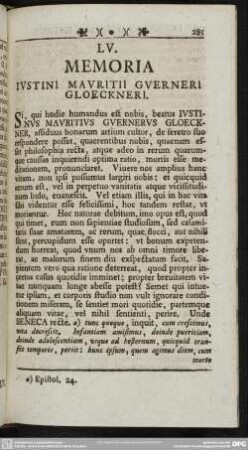LV. Menoria Justini Mauritii Guerneri Gloeckneri
