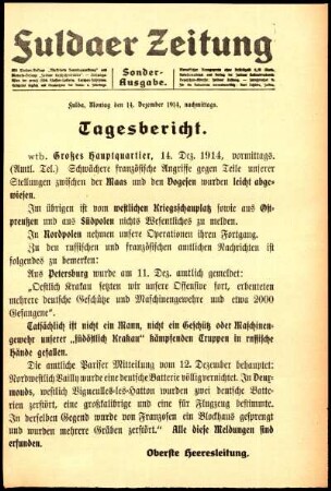 Erste Ausgabe vom Montag, den 14. Dezember 1914.