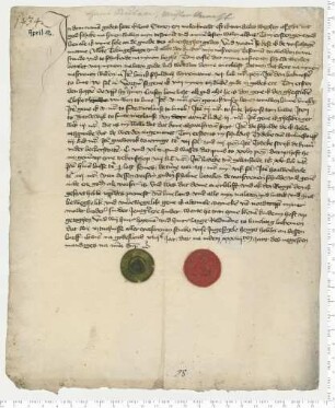 Testament des Mühlenknechtes Hans Stute, besiegelt durch die Ratsmannen Hinrik Hoyeman und Hinrik Lange
