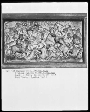 Grabmal des Johann Kasimir von Erbach (+1627): Sockelrelief links, Kampfszene