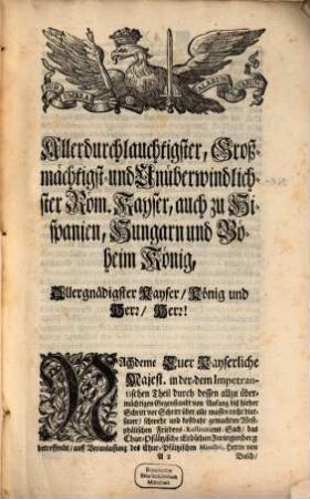 An die Röm. Kays. ... Majestät allerunterthänigste Vorstellung, ad conclusum imperiale aulicum : de 24. Nov. 1730 ; [Zwingenberg betr.]