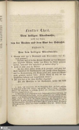 Fünfter Theil. Vom heiligen Abendmahle, nebst der Lehre von der Beichte und dem Amt der Schlüssel