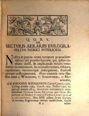 De secturis aerariis burggraviatus Norici superioris Programma inaugurale