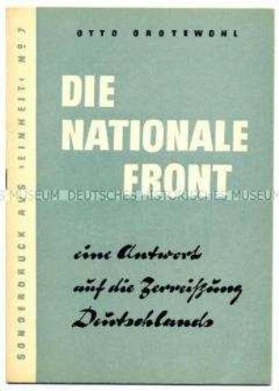Aufsatz von Otto Grotewohl zur Notwendigkeit der Bildung der Nationalen Front