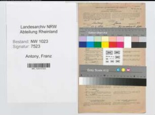 Entnazifizierung Franz Antony , geb. 24.02.1899 (Bahnarbeiter)