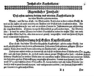 Beschreibung deß Ersten Kupfferblatts.