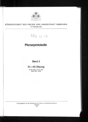 Wahlper. 14.1991/93, Bd. 3: Plenarprotokoll // Bürgerschaft der Freien und Hansestadt Hamburg