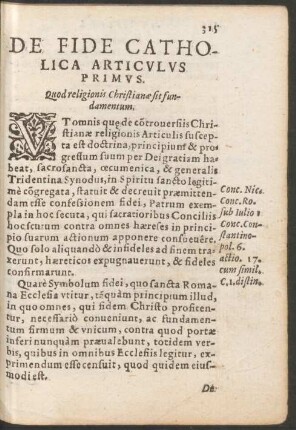 De Fide Catholica Articulus Primus.