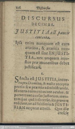 Discursus Decimus. Iustitia est paucis contenta