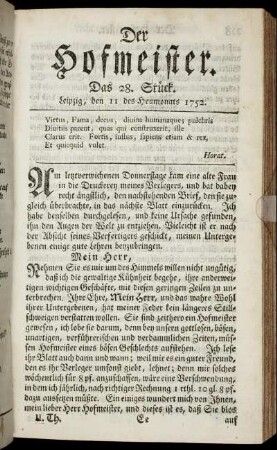 Das 28. Stück. Leipzig, den 11 desHeumonats 1752.