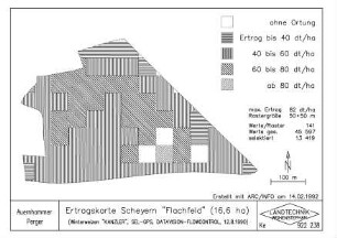 Ertragskarte Scheyern "Flachfeld" (16,6 ha) (Winterweizen "KANZLER", SEL-GPS, DATAVISION-FLOWCONTROL, 12.8.1990)