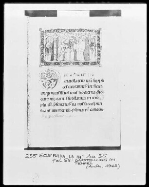 Capitula et Orationes officii — Darstellung des Christusknaben im Tempel, Folio 65recto