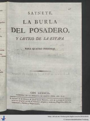 Saynete, La Burla Del Posadero