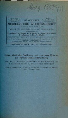 Kleine medizinische Abhandlungen : (Separatabdrucke aus d. "Münchener Medizinischen Wochenschrift"), 8