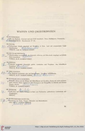 Waffen und Jagdtrophäen (Nr. 443-472)