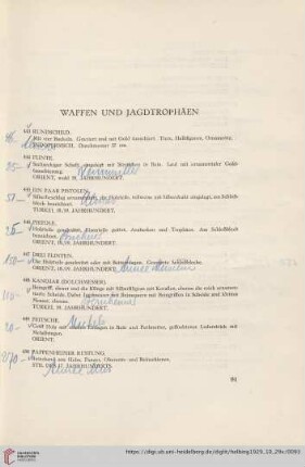 Waffen und Jagdtrophäen (Nr. 443-472)