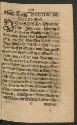 Churf. Sächs. Edictum De Cessionib