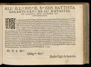 Dedikation an Giovanni Battista, Cavaliere de Santi Mauritio de Lazaro, von Giulio Gigli da Immola