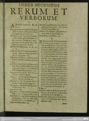 Index Secundus, Rerum Et Verborum