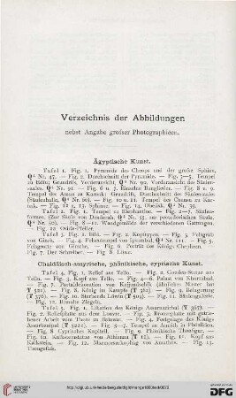 Verzeichnis der Abbildungen nebst Angabe großer Photographieen