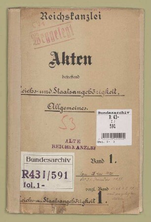 Reichs- und Staatsangehörigkeit - Allgemeines und Einzelfälle: Bd. 1