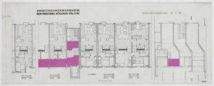 Wettbewerb Arbeitnehmerwohheim Wedding (nicht realisiert) – Wohnungen: Möbilisierungsplan. Berlin-Wedding, Kösliner Straße 11-19
