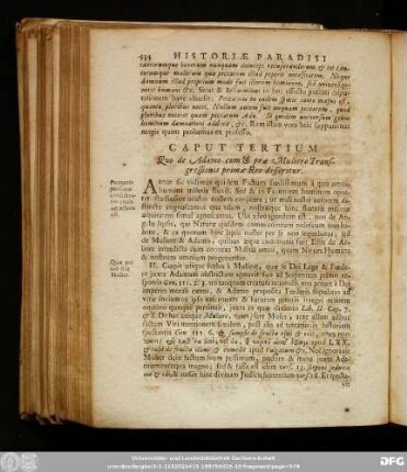 Caput Tertium. Quo de Adamo cum & prae Muliere Transgressionis primae Reo disseritur.