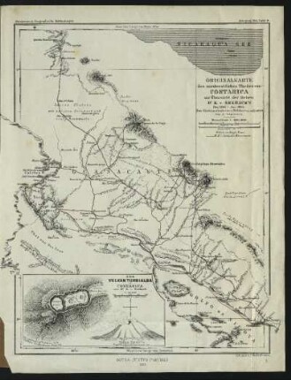 Originalkarte des nordwestlichen Theiles von Costarica zur Übersicht der Reisen Dr. K. v. Seebach's : Den Küstenaufnahmen v. Belcher u. a. adjustiert, von A. Petermann