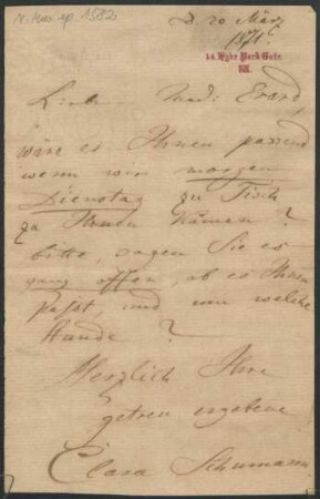 Brief an Mad(ame) Erard : 20.03.1871