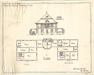 Fischer, Theodor; Bamberg; Haus Dr. Ament - Grundriss 1. OG; Südseite (Ansicht)