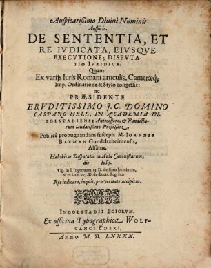 De sententia et re iudicata eiusque executione