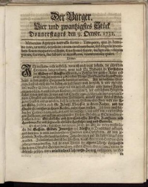 Vier und zwanzigstes Stück Donnerstages den 9. Octobr. 1732.