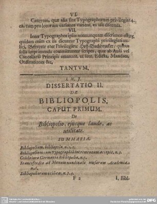 CAPUT PRIMUM. De Bibliopolio, ejusque laude, ac utilitate.