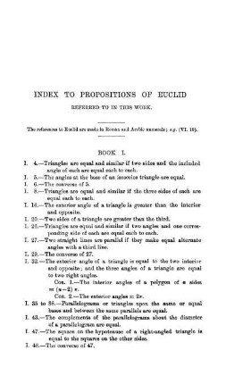 Index to Propositions of Euclid.