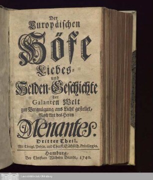 Theil 3: Der Europäischen Höfe Liebes- Und Helden-Geschichte : Der Galanten Welt Zur Vergnügung ans Licht gestellet