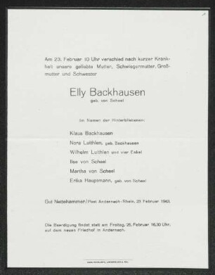 Brief von Erica Hauptmann und Klaus Backhausen an Gerhart Hauptmann