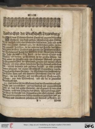 I. Lands = Eyd der Graffschafft Toggenburg