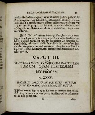 Caput III. Circa Successionem Conjugum Pactitiam Tam Uni-Quam Bilateralem Seu Reciprocam.