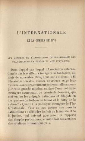 L'Internationale Et La Guerre De 1870