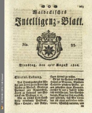No. 33. Dienstag, den 19ten August 1806