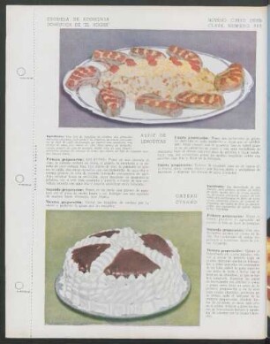 Escuela de economia domestica de "El Hogar" : Aspic de lengüitas [y] Gateau Cyrano